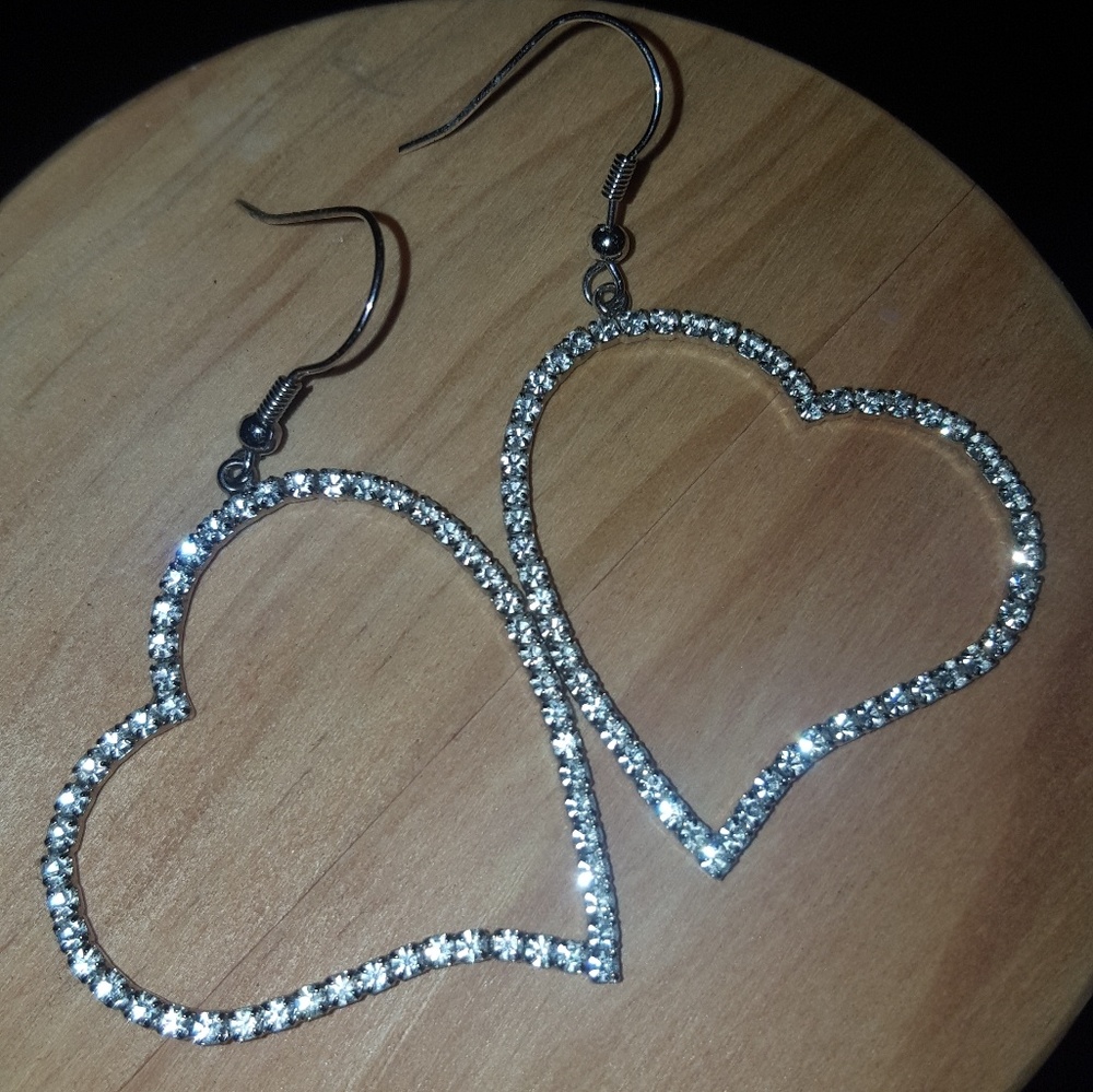 Silver and crystal heart earrings